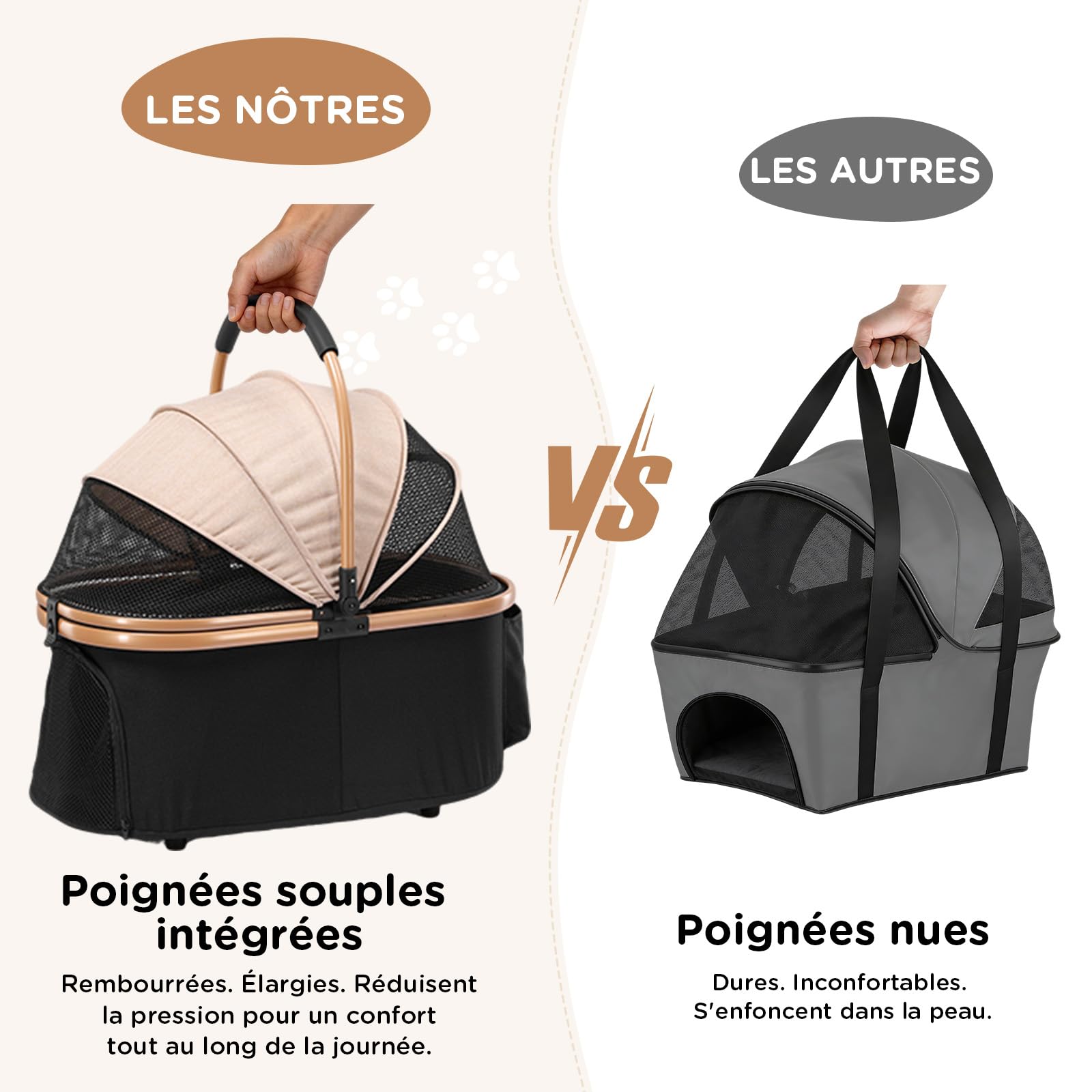 GTPLAYER Poussette Chien 4-en-1, Poussette pour Chien Chat, Jusqu'à 25KG, Voyage Transporteur Amovible, Poussette Tout-terrain Pour Animaux de Compagnie, Or