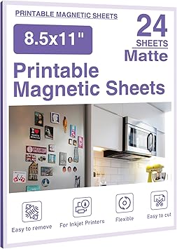 Printable Magnetic Sheets 8.5x11 Inches Matte Magnet Paper Sheet 24 Pcs Non Adhesive Magnetic Paper for Inkjet Printers, Flexible Magnet Photos for DIY Crafts