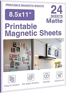 Printable Magnetic Sheets 8.5x11 Inches Matte Magnet Paper Sheet 24 Pcs Non Adhesive Magnetic Paper for Inkjet Printers, Flexible Magnet Photos for DIY Crafts