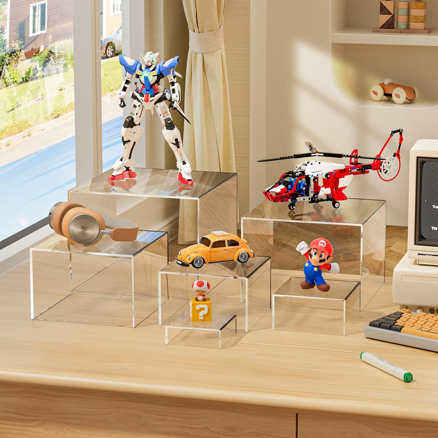 6Pcs Buffet Risers, Food Risers for Buffet Table, Acrylic Boxes for Display Cube Riser Display Stand for Party Catering Dessert Collectibles, Clear Set (Size 8", 7", 6", 5", 4", 3")