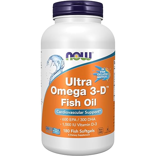 NOW Foods Supplements, Ultra Omega 3-D™, Omega-3 Fish Oil + Vitamin D-3, Cardiovascular Support*, 180 Softgels