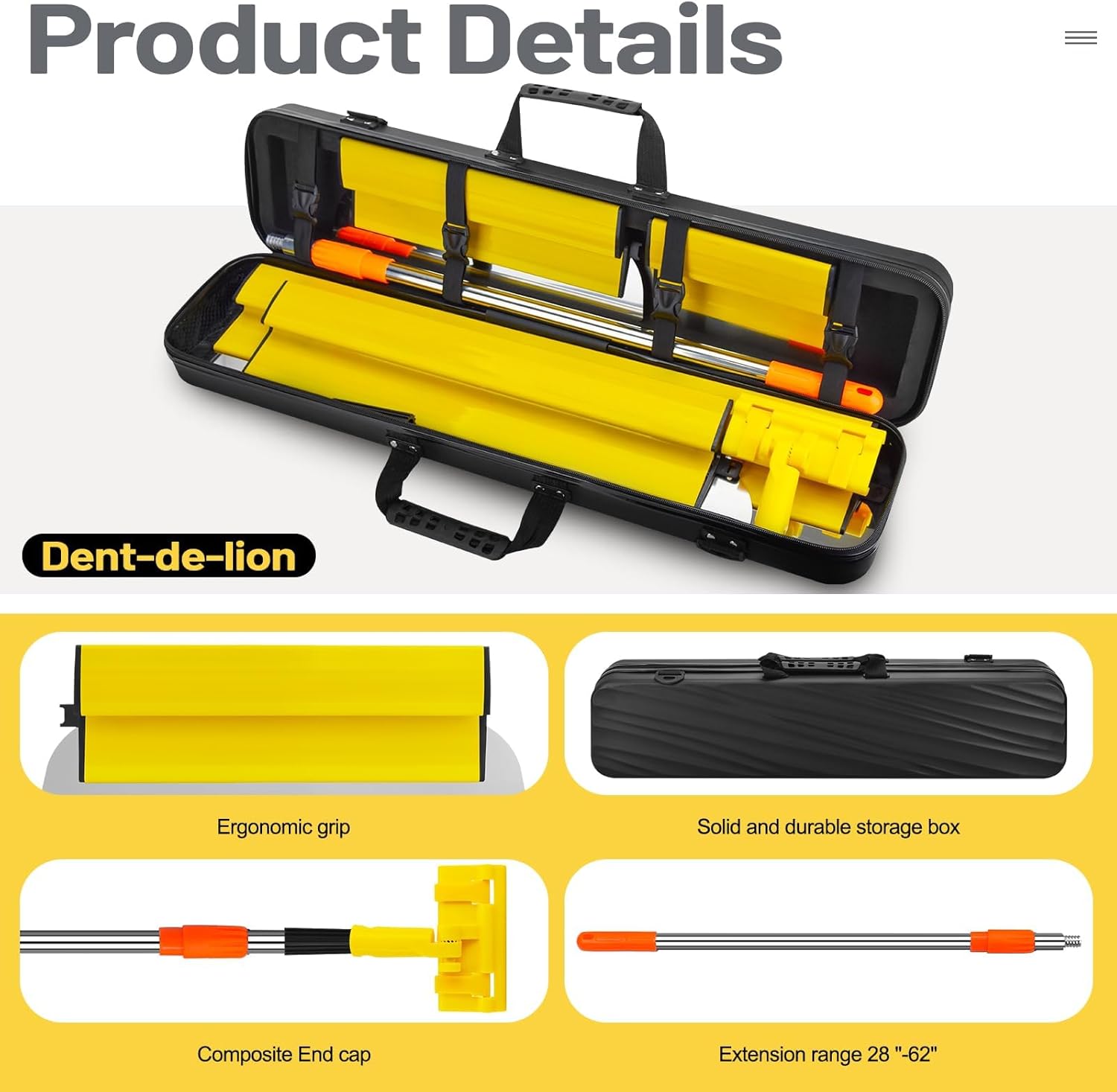 Drywall Skimming Blade Set Including Extra Blade Replace, 10"，16"，24" and 32" Stainless Steel Skimming Blades, 28"-62" Extension Handle, Smoothing Drywall Finishing Tools with Portable Case