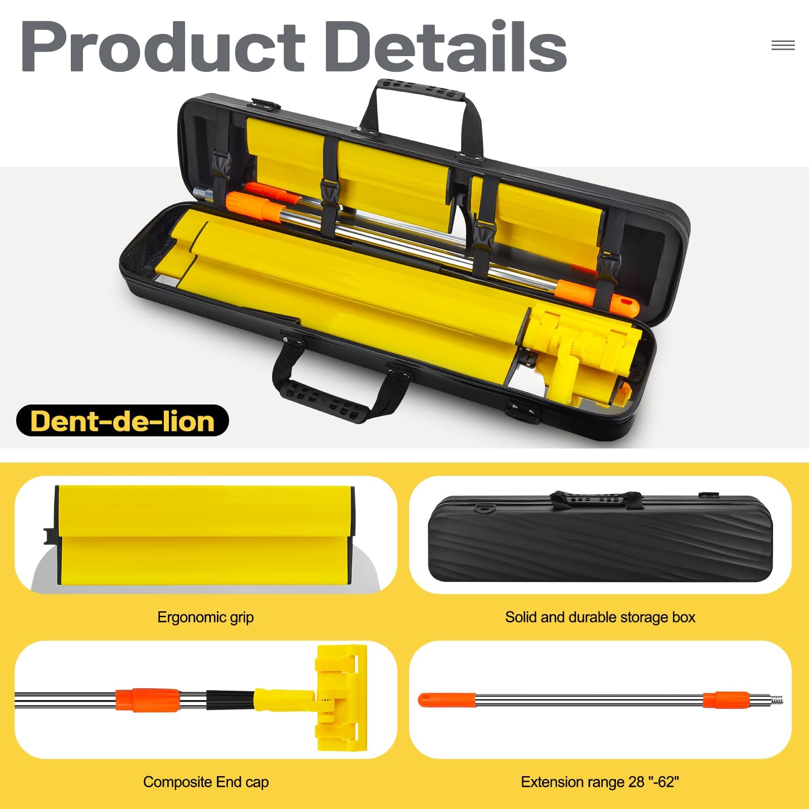 Kit de cuchillas de desnatado para paneles de yeso con caja de almacenamiento, cuchillas de acero inoxidable de 10, 16, 24 y 31 pulgadas, mango de extensión de 28 a 62 pulgadas, cuchillo alisador de