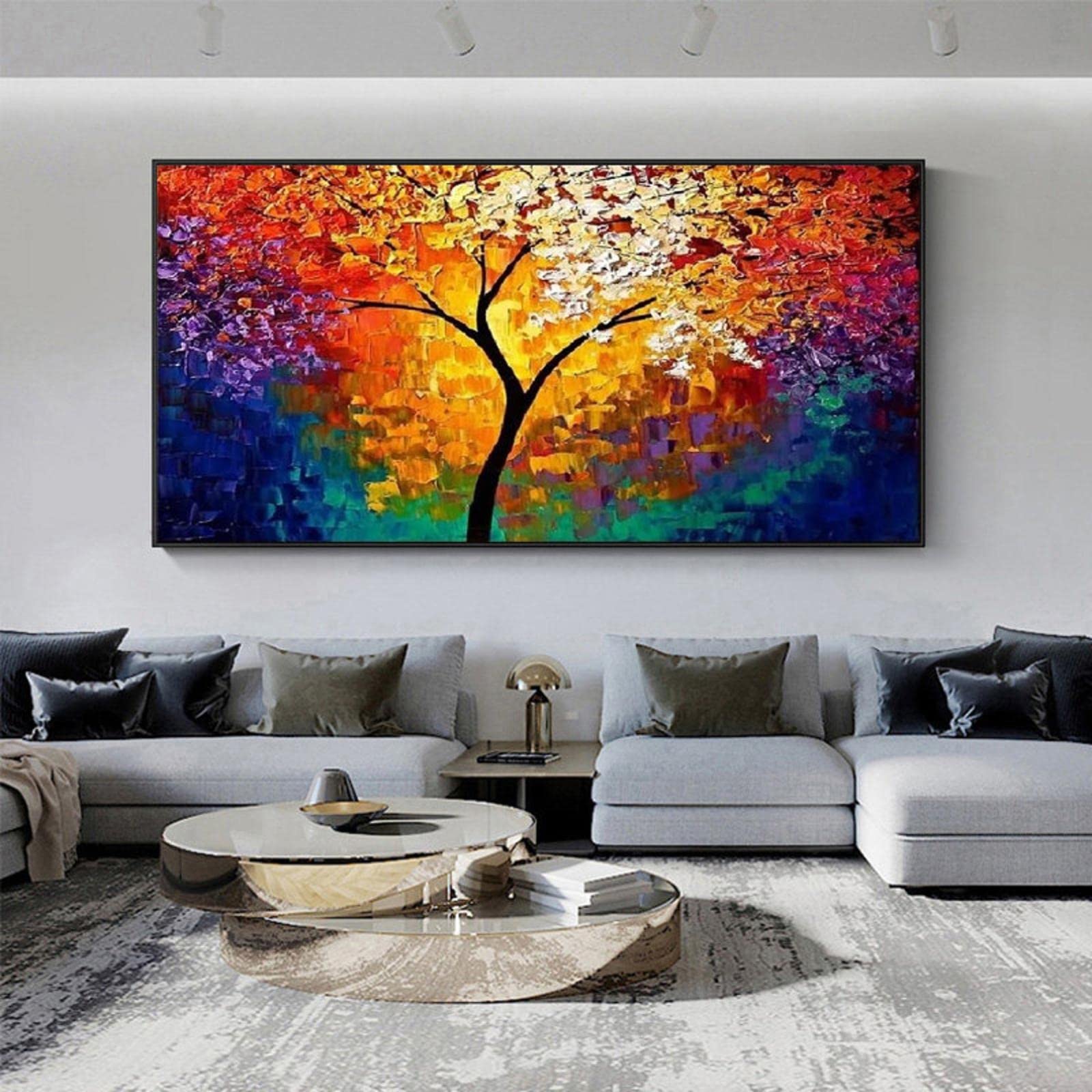 JOSUE Painting And Tree Of Life Modern Canvas Wall Art Orange,Blue Picture For Living Room Bedroom Home Office Wall Decor-40x60cm Unframed