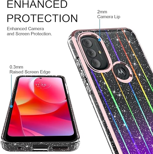 Miniatura 6 de Rosebono Funda híbrida para Moto G Play 2023G Power 2022G Pure Case Hybrid Bling Glitter Sparkle Laser Pink Polígono Geométrico Mármol Funda para