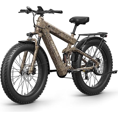 PUCKIPUPPY Electric Bike 1350W, 48V 30AH Battery, 130 Miles Long Range Ebike, 26" Fat Tire Electric Bicycles with Dual Hydraulic Disc Brakes, Full Suspension, Adult Mountain Ebike 28MPH, Bulldog