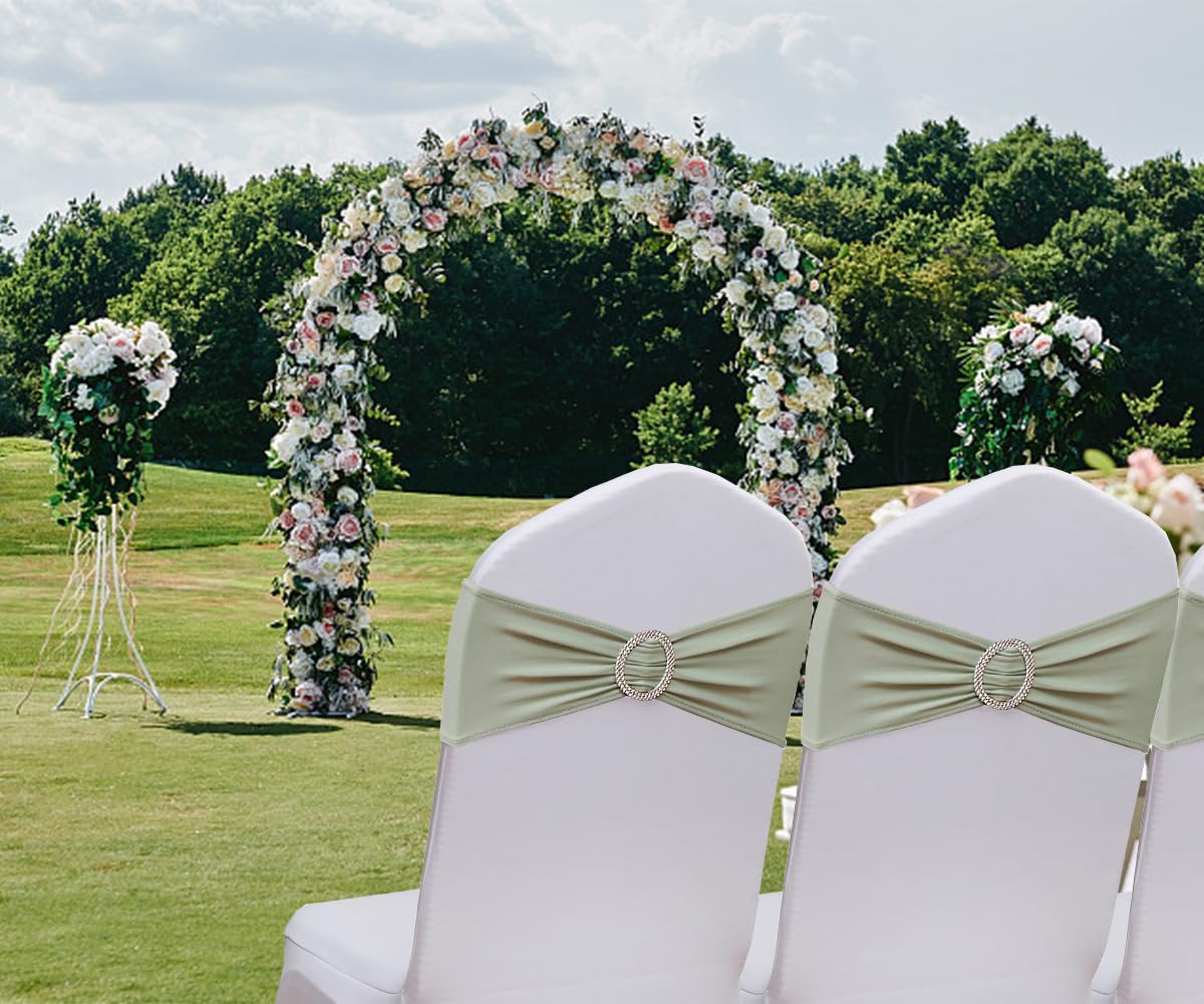 MAGTOWNE Sage Green Chair Sashes Bows 50 Pack Stretch Spandex Chair Sashes Bands Elastic Slider Chair Ties for Wedding Decorations Party Reception Baby Shower Events Banquet Decor - Sage Green