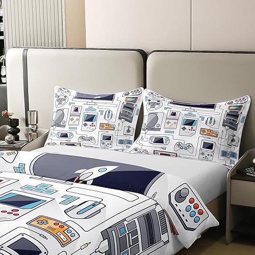 Miniatura 4 de Erosebridal - Juegos de ropa de cama Gamer 100% algodón para niños, juego de funda de edredón tamaño queen con estampado de videojuegos, diseño de