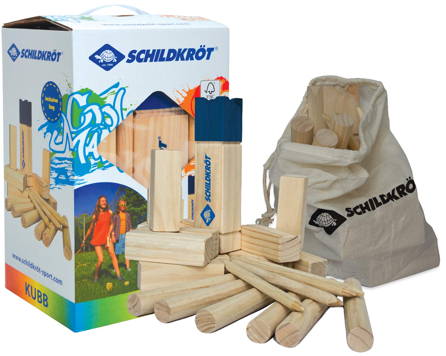 Schildkröt Kubb, Le Jeu de Jardin Populaire de Scandinavie, Ensemble Complet en Bois Certifié FSC, Compris um Sac de Transport pour Le Stockage, 970112
