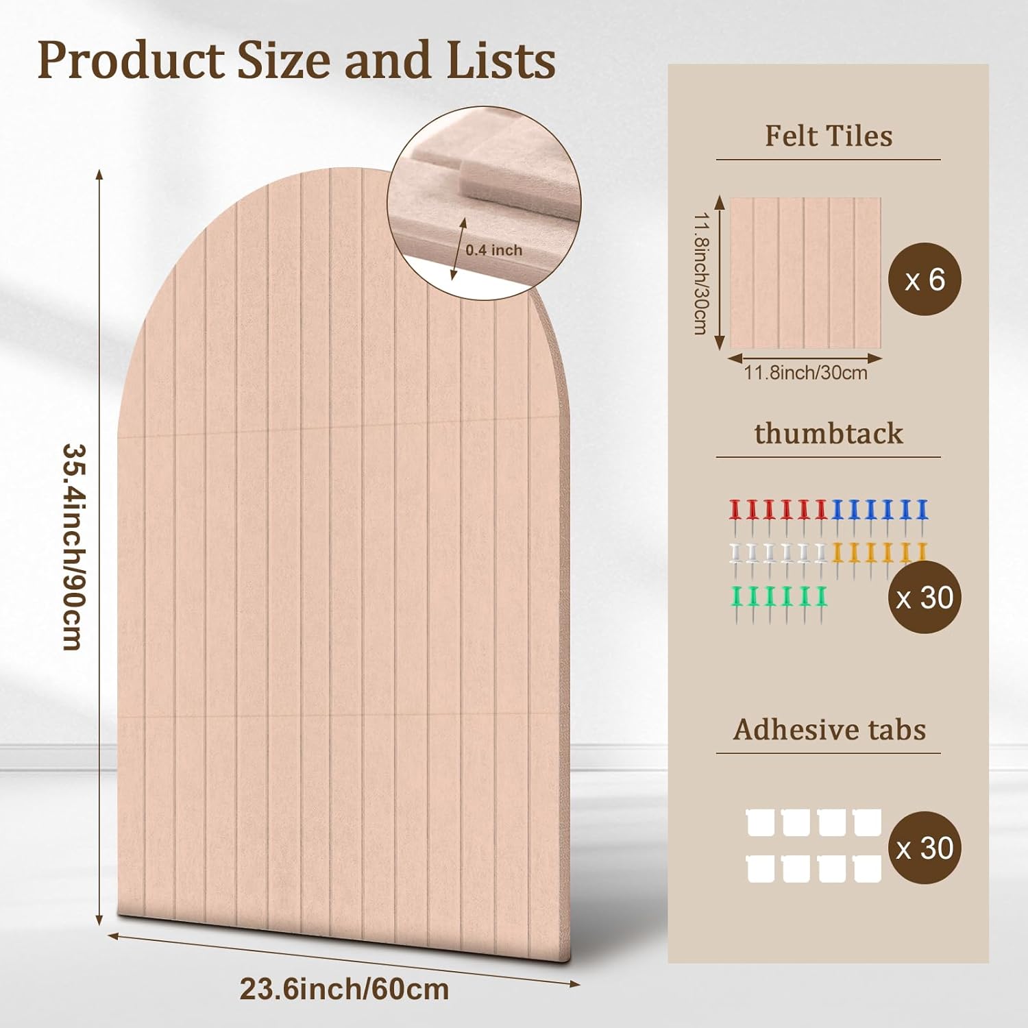 Arched Felt Bulletin Board Pink 35 x 24 Inches Stylish Perfectly Cork Board Alternative for Office Wall Decor 6 Customizable Adhesive Tiles with Pins Bulletin Boards for Display Photos
