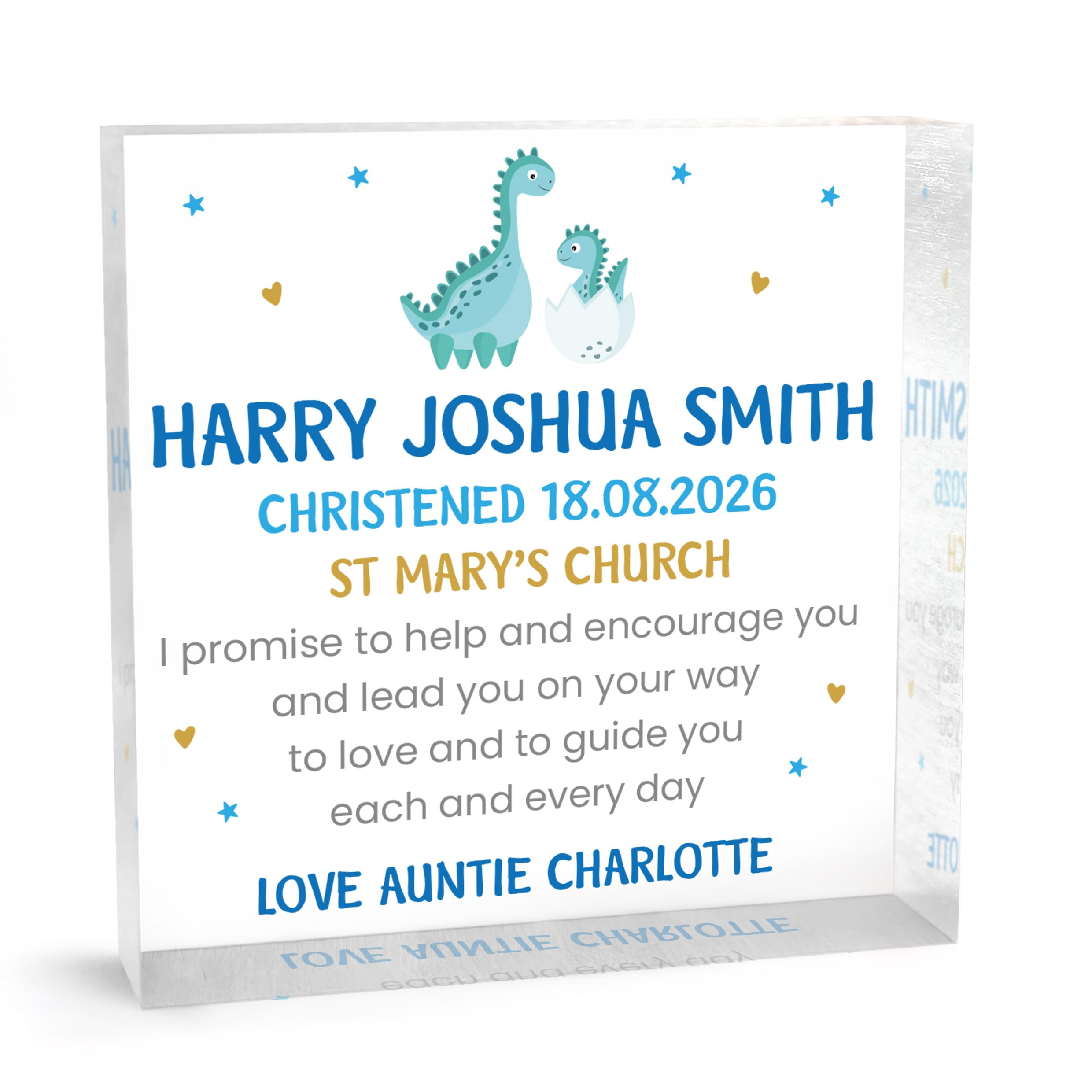 Christening Gifts for Godson, Personalised Christening Day Boys Son Grandson Nephew Gift, From Godmother Godfather, Christening Keepsake, With Grey Bag