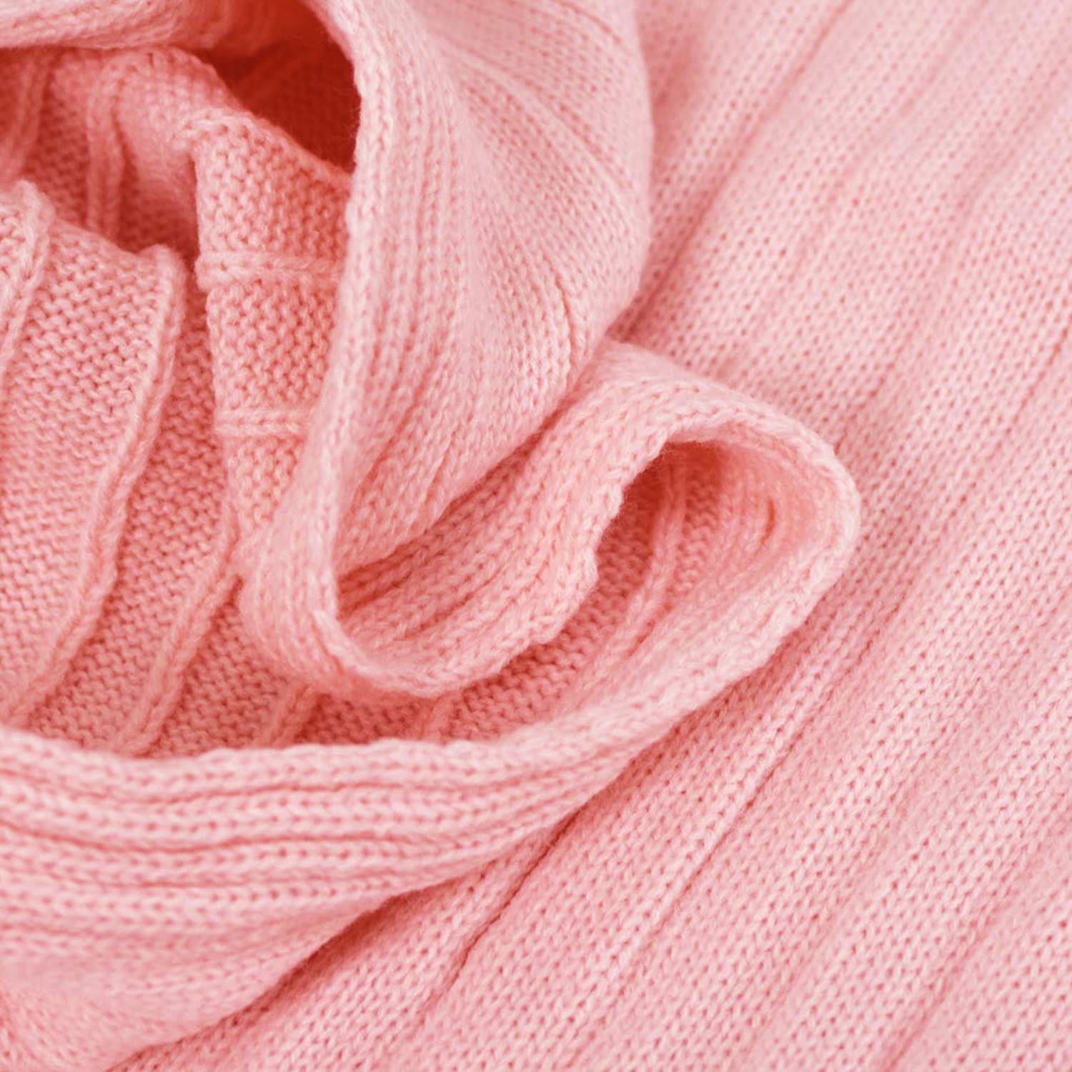 Couverture Réversible 200x200 Cm - Rose Poudré/Gris Avec Pompons - Polyester Lavable
