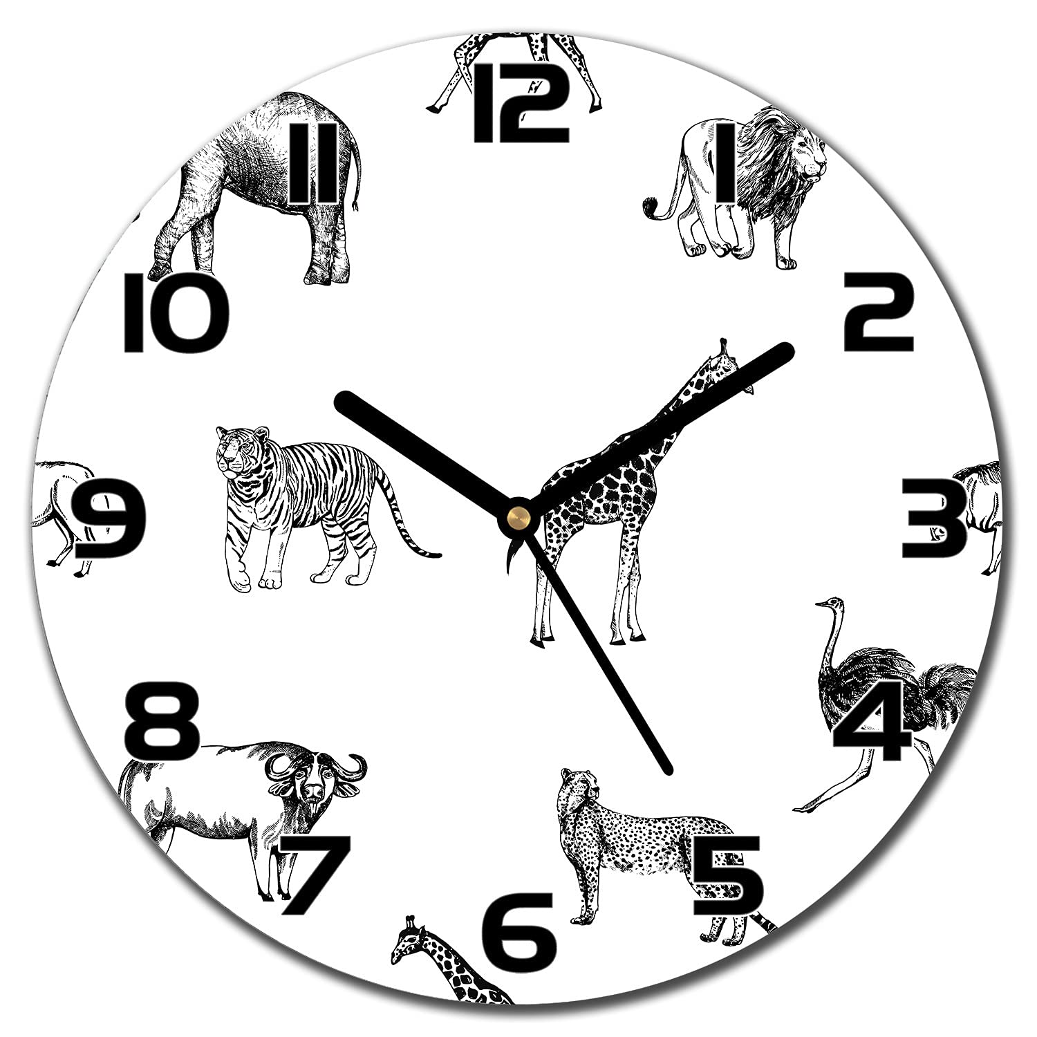 Horloge murale en verre sécurité 30 cm moderne animaux Afrique