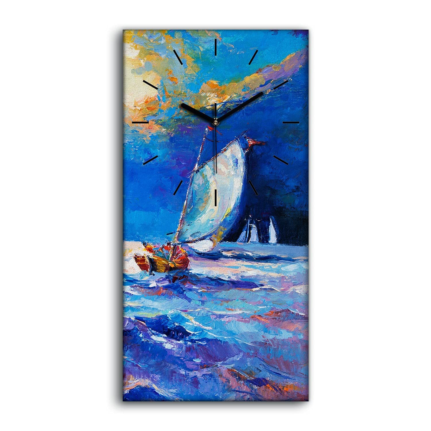 Horloge sur Toile 30x60cm Marine avec Aiguilles Noires Silencieuses pour Décoration Moderne