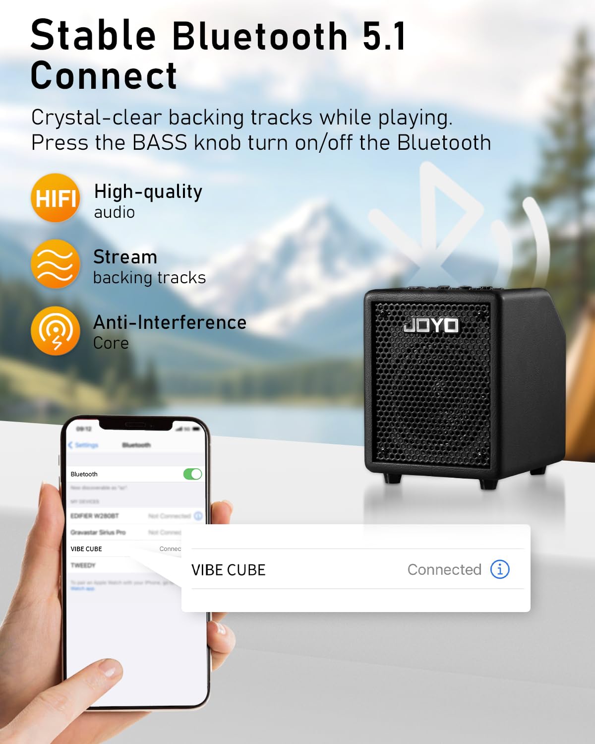 JOYO Altoparlante portatile da 30 W, con Bluetooth 5.1 + registrazione diretta OTG, EQ a 3 bande + compressore, esercizio di cuffie per bassisti, live streaming & solo (Vibe Cube BA-30, nero)