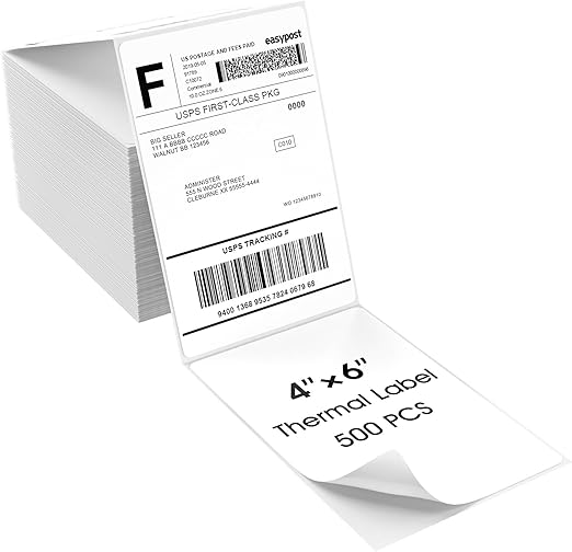 MaxGear 4" x 6" Direct Thermal Labels, 500 Fanfold Labels, for Shipping & Mailing, Perforated White, Commercial Grade with Permanent Adhesive, Compatible with Most Thermal Printers,1 Stack
