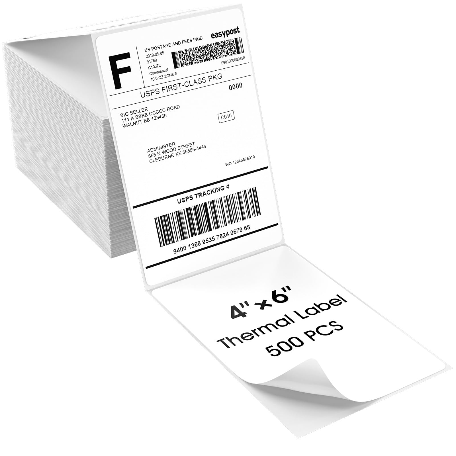 MaxGear 4" x 6" Direct Thermal Labels, 500 Labels, Fanfold Shipping Package Labels, Perforated White Mailing Labels, Commercial Grade, Permanent Adhesive, Compatible with Most Thermal Printers