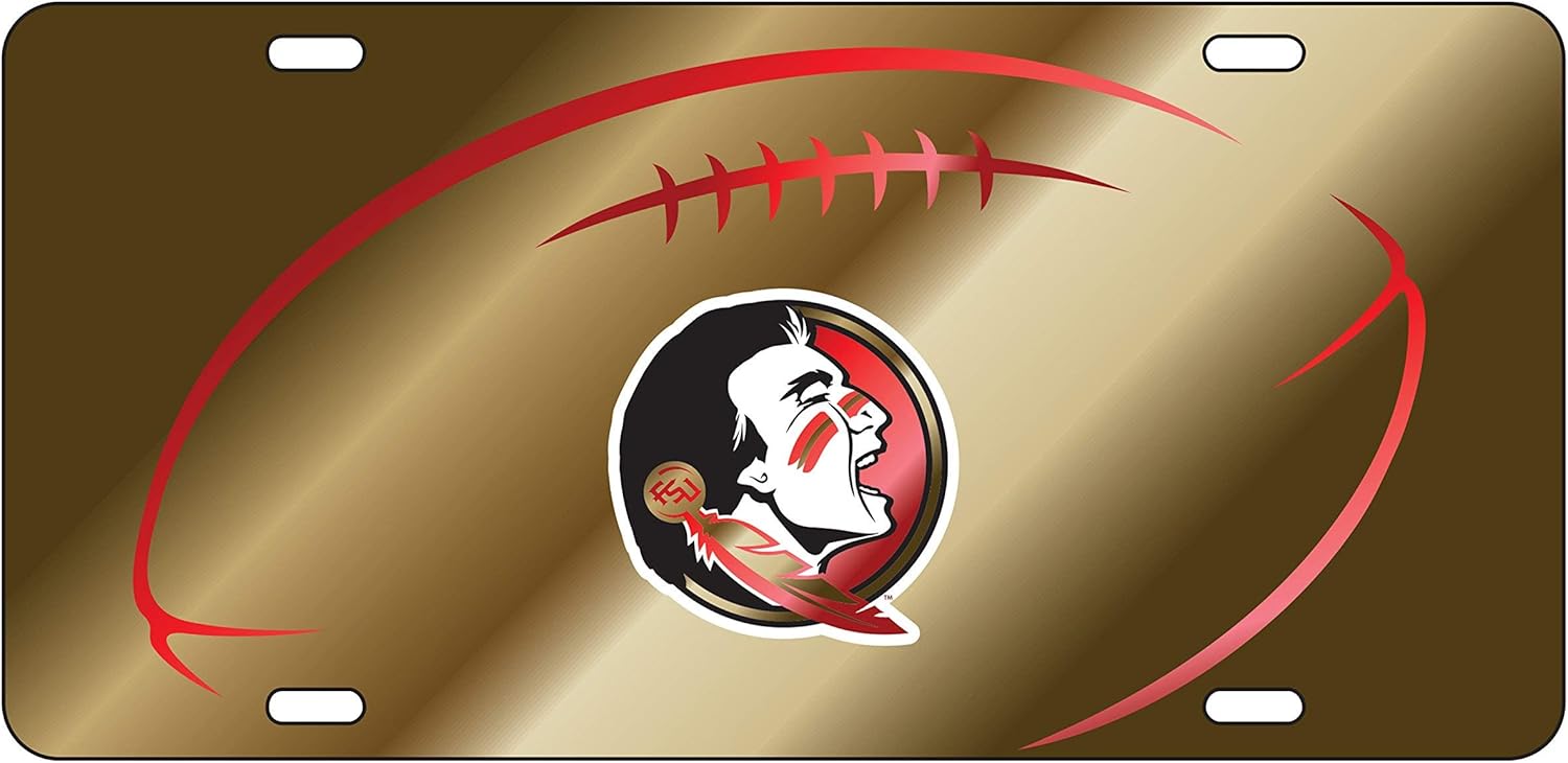 Florida State Seminoles Laser Cut Inlaid Mirrored Gold Football Plate