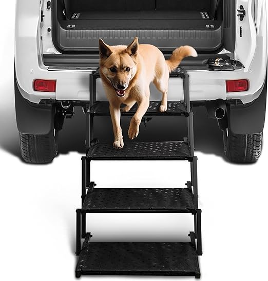 Dog Stairs for Car - Foldable Dog Ramps for Large Dogs with Non Slip Surface, Portable Dog Steps for Cars and SUV, Truck, Support Up to 200 Lbs