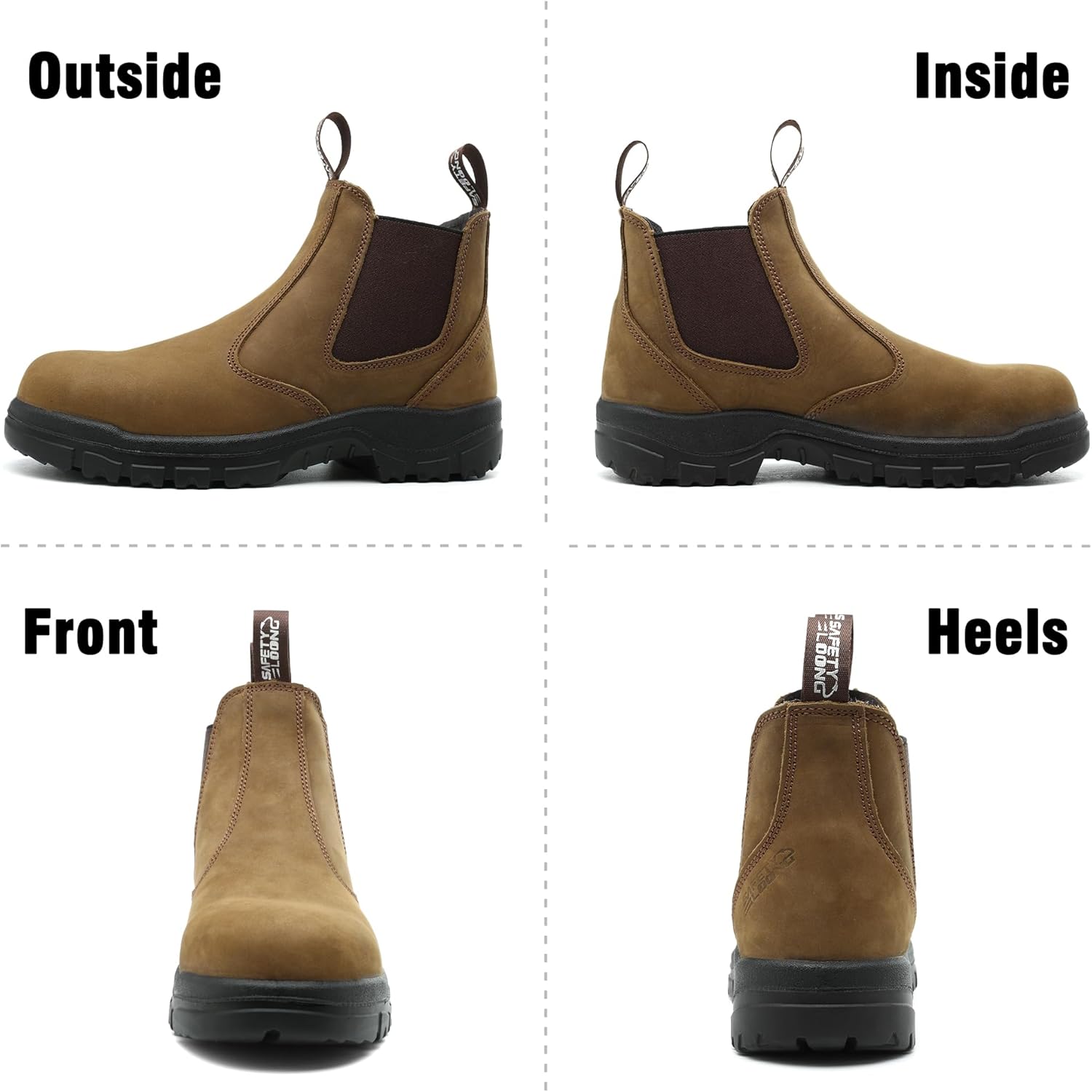 Slip on Work Boots for Men Women Soft Toe Comfort Leather Abrasion Slip Resistant Sole Chelsea Shoes - Image 3