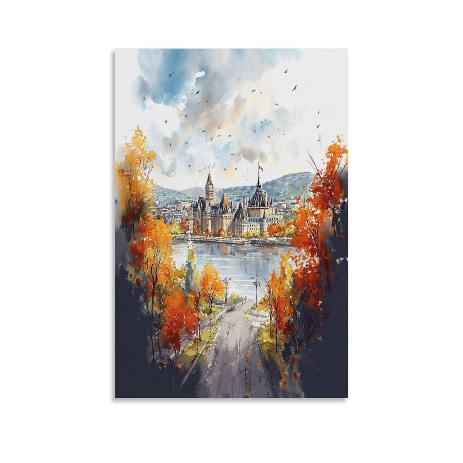 XWYMXZ Ottawa Watercolor Autumn 24x36inch(60x90cm) Vintage Travel Poster Watercolor Canvas Art