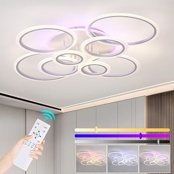 ZAITINZ LED Ceiling Light, 80 W, Dimmable with Remote Control, White | 105 x 85 cm large modern living room lamp with memory 