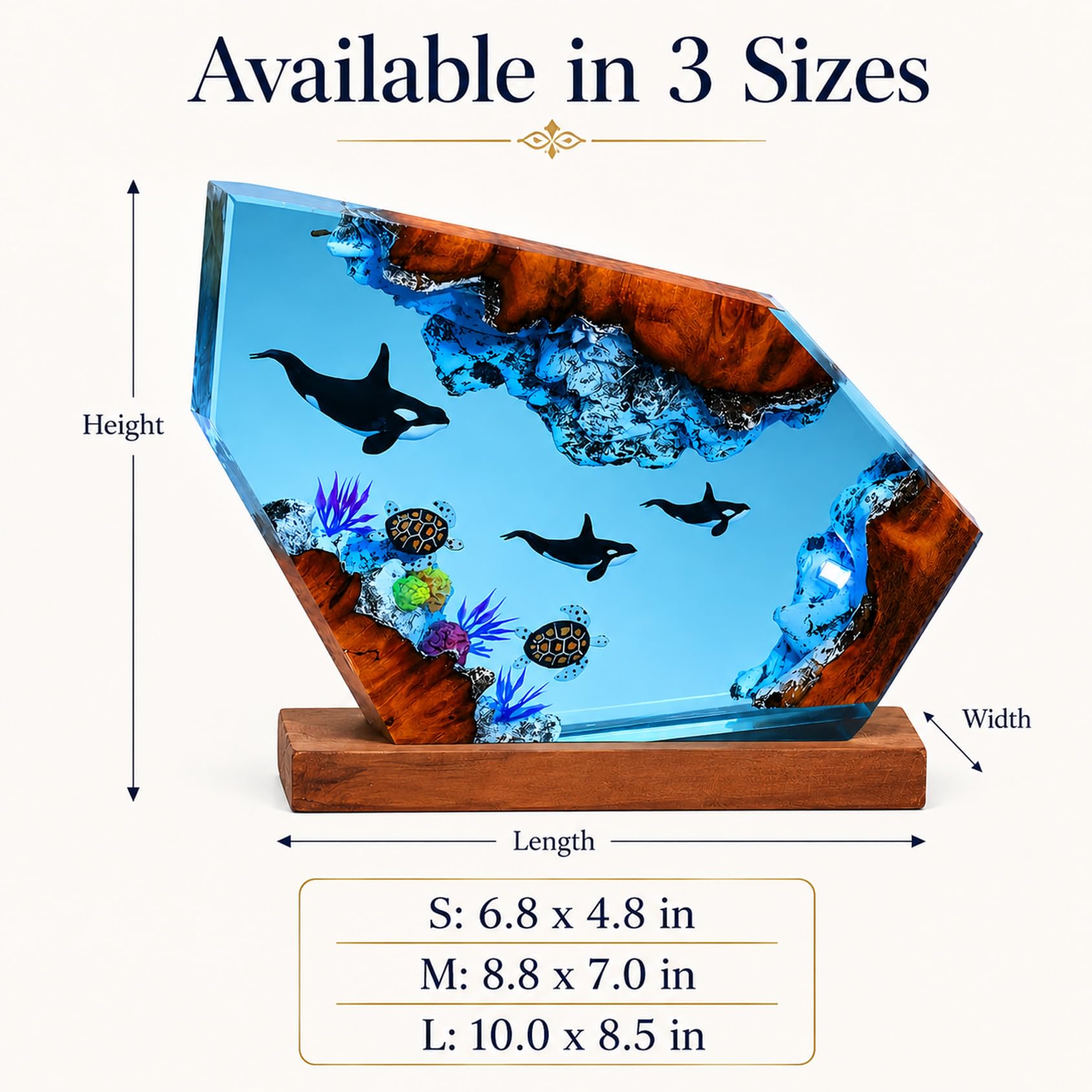 Drawelry 3D Ozean Figur Harz Statue Ornamente mit Holzsockel LED Nachtlicht Epoxidharz Meerestier Hai Wale Oktopus Taucher Figuren Skulptur Mini Meere Aquarium für Zuhause, Büro, Tisch Deko (C9)