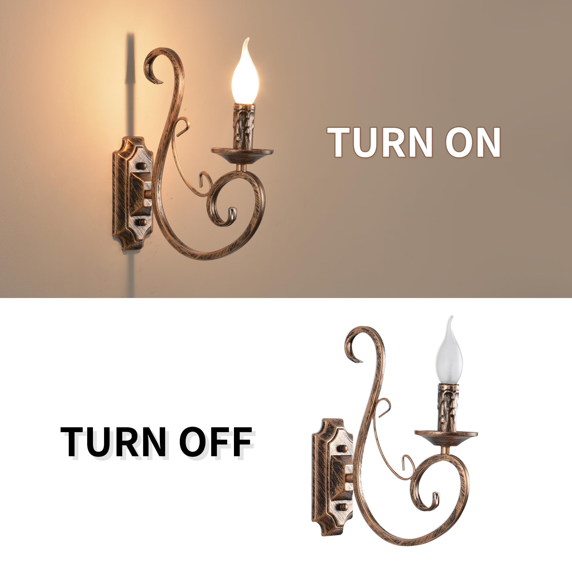 Ganeed Wandleuchten Indoor Retro Metall Vintage Französisch Traditionelle Beleuchtung Rustikale Wandleuchte für Wohnzimmer Schlafzimmer Treppenhaus Foyer E14 Weiß 2 Lichter (2 Packungen