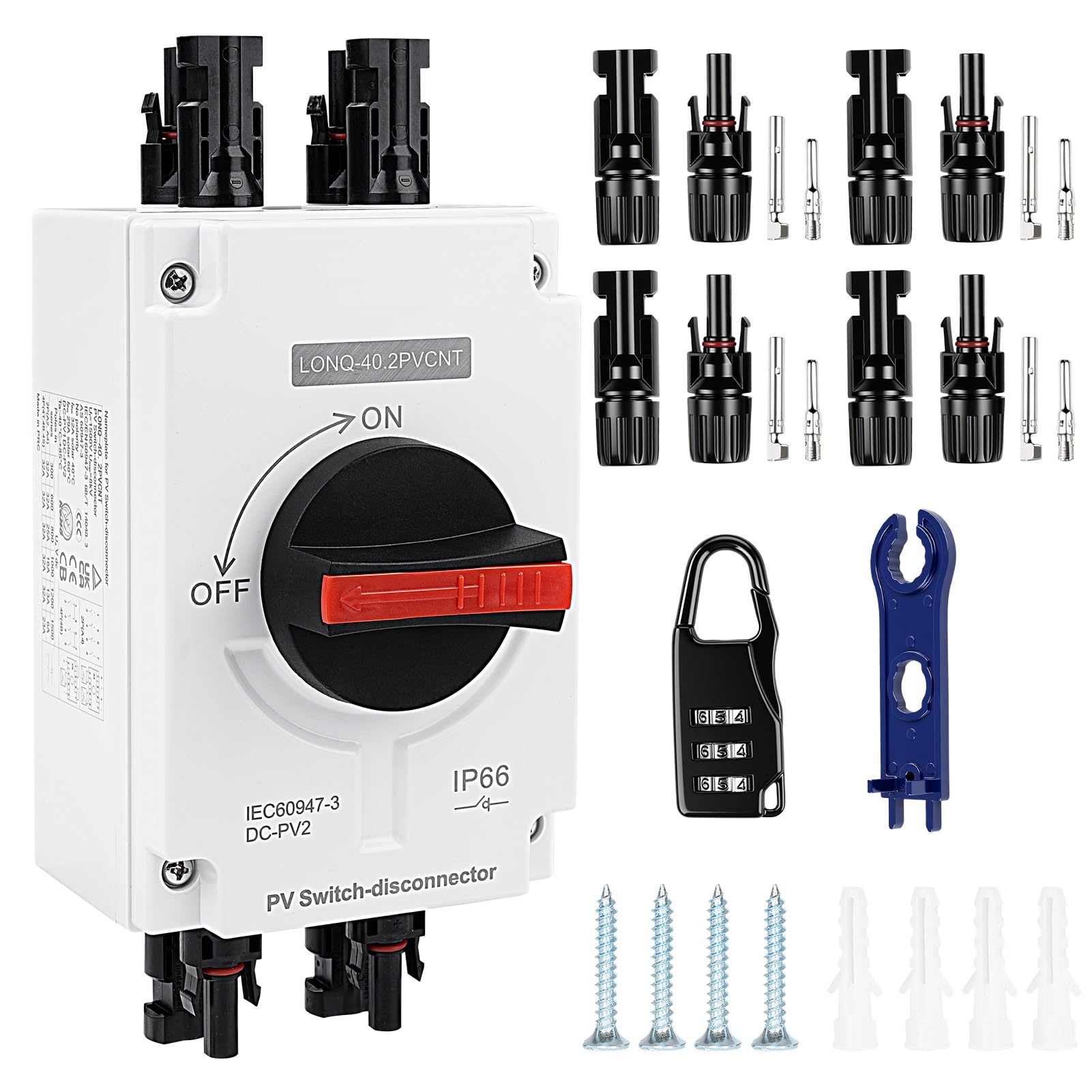 DEWIN Interruttore Isolatore CC 12～1200V 32A Sezionatore DC Fotovoltaico Interruttore di Isolamento Fotovoltaico (2 dentro 2 fuori)