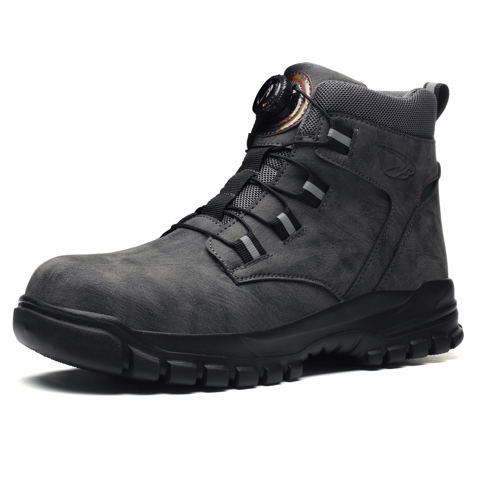 Zapatos de seguridad para hombre y mujer, ligeros, puntera de acero, transpirables, botas de seguridad antideslizantes, botas de trabajo con botón giratorio