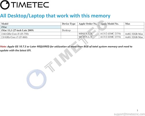 Miniatura 4 de Timetec Kit de 32 GB (4 x 8 GB) compatible con Apple DDR3 1067 MHz1066 MHz PC3-8500 CL7 de doble rango para iMac (finales de 2009 de 27 pulgadas)