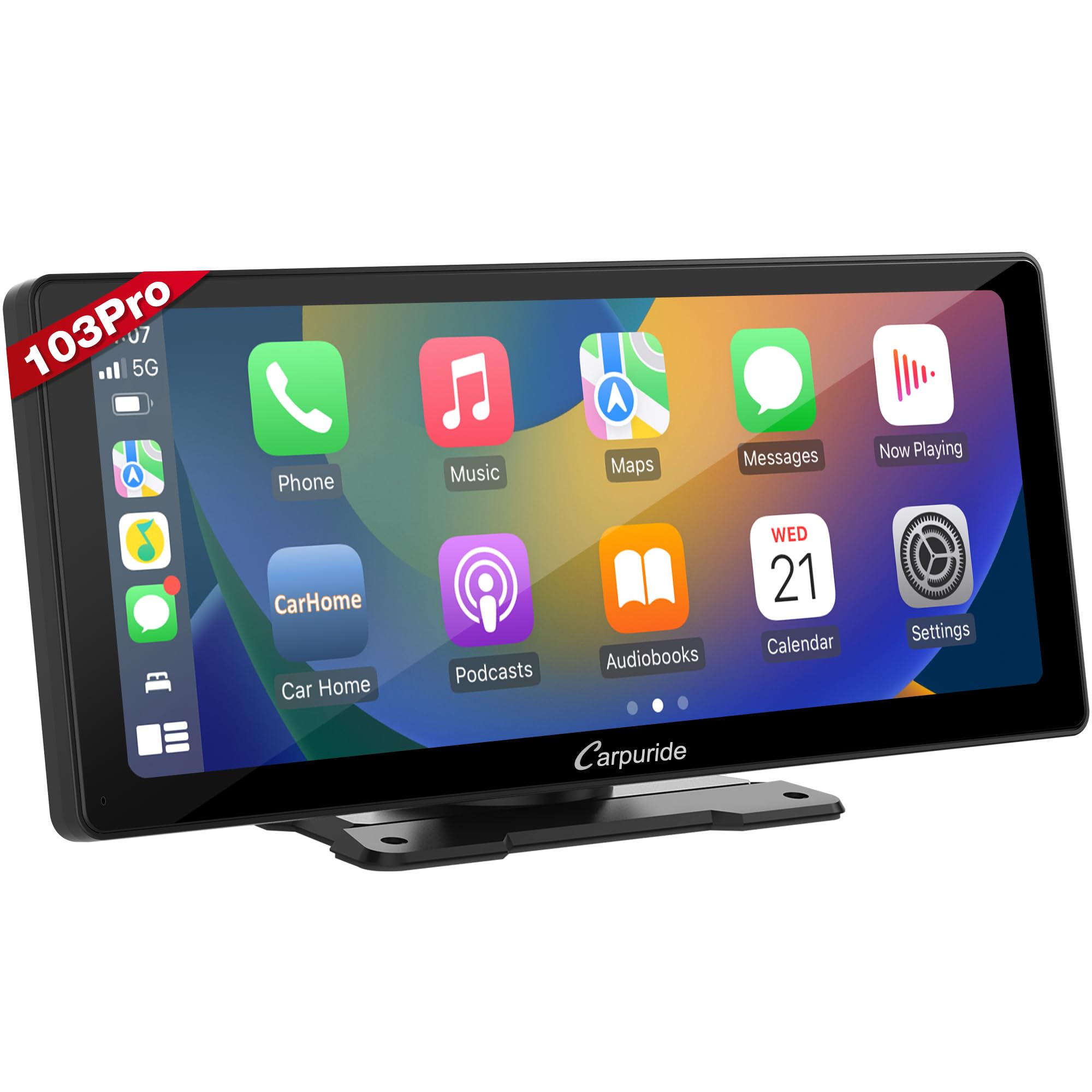 CARPURIDE W103 Pro Wireless Bluetooth Transmission for Carplay & Andorid Auto Portable Car Stereo, 10.3 inch 1080P Touch Screen, Mirror Link/GPS/Siri/FM, Dashboard Mounted