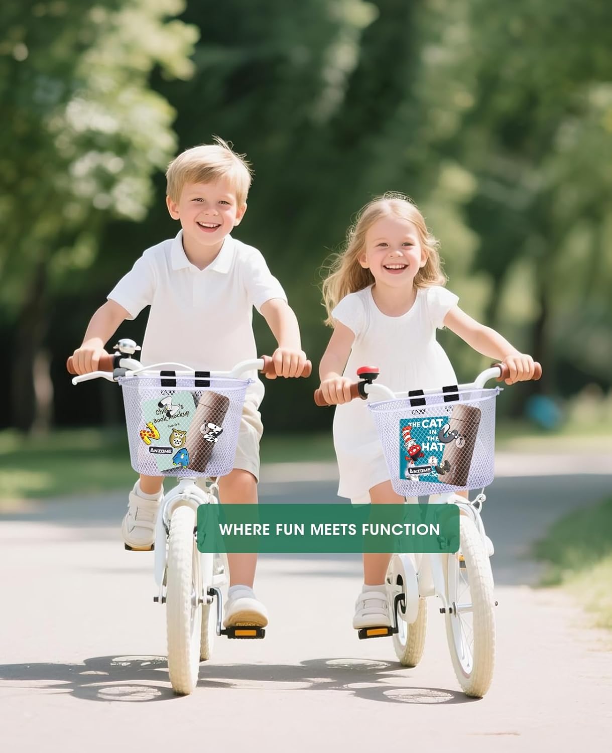 ANZOME Kids Bike Basket, Bicycle Basket for Boy and Girl, Waterproof Metal Wire Children's Bicycle Basket, Suitable for Most Children's Bicycles and Kids Tricycles