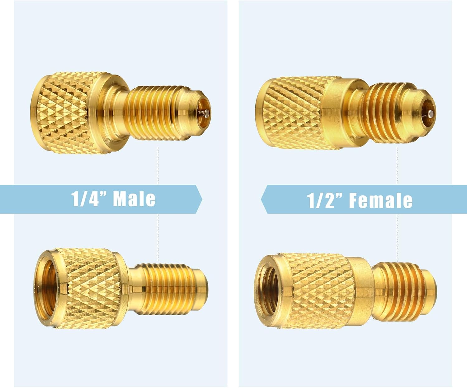 Yaocom 15 Pcs R134a Refrigerant Tank Adapters 1/4" to 1/2" R134a 1/2" to 1/4" Brass Adapter Connector R134a Adapter with Valve Core Washer Gasket Valve Core Remover for Ac Refrigerant System