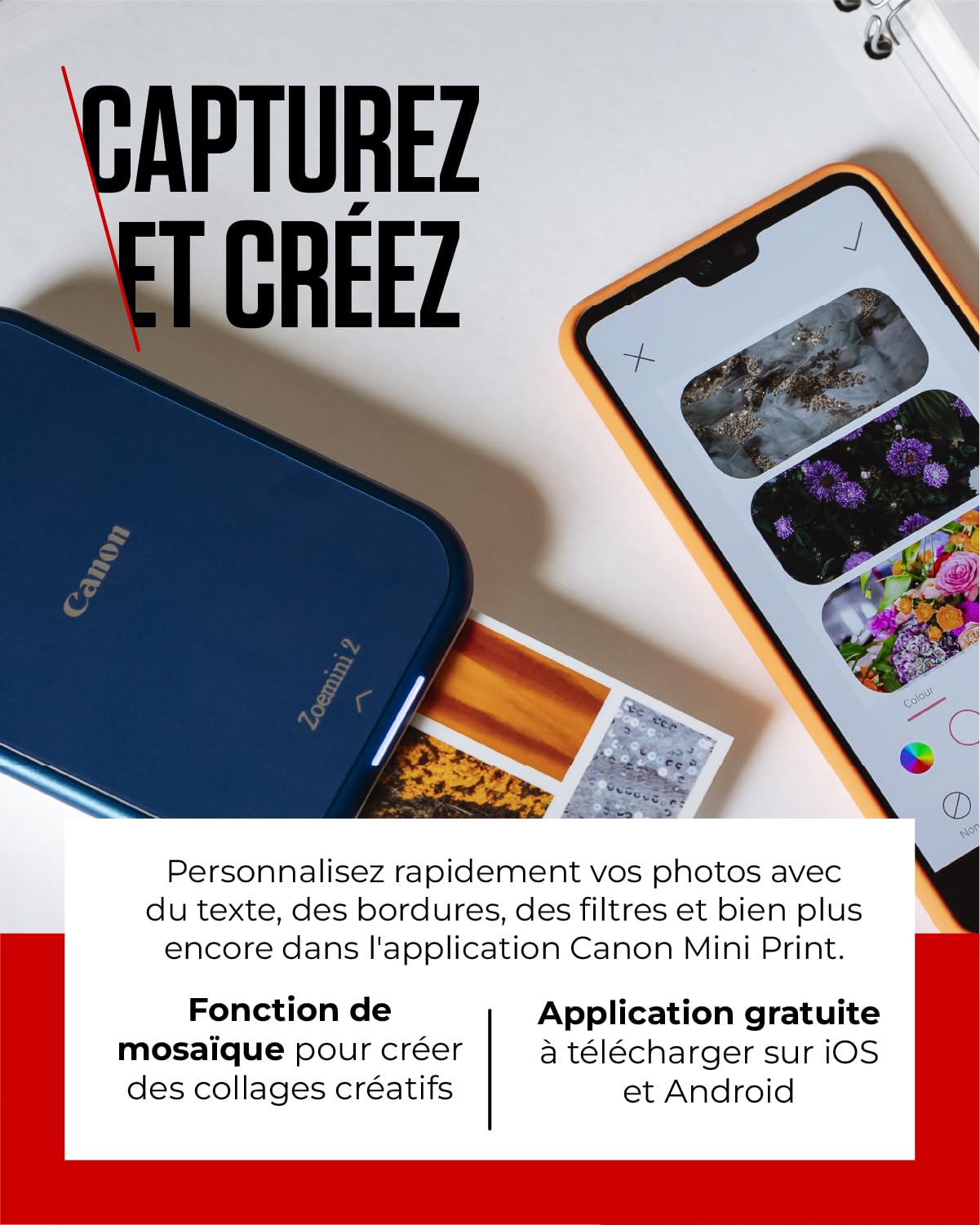 Canon ZINK ZP-2030 Pack 20 Feuilles + 20 Autocollants Ronds – Papier Photo Autocollant 5x7,6 Cm & 3,3 Cm Pour Zoemini S/S2/C – Sans Encre !