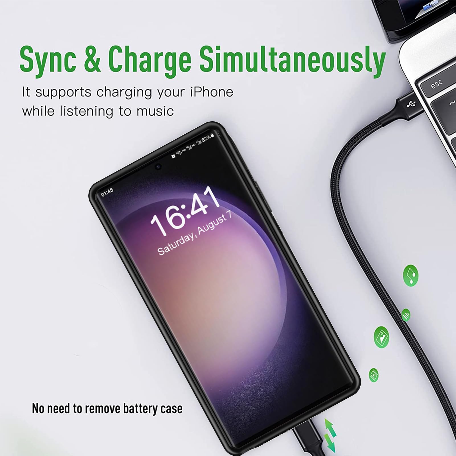 12000mAh Battery Case For Galaxy S22 Ultra/S23 Ultra - Wireless Charging Protective Cover - Black