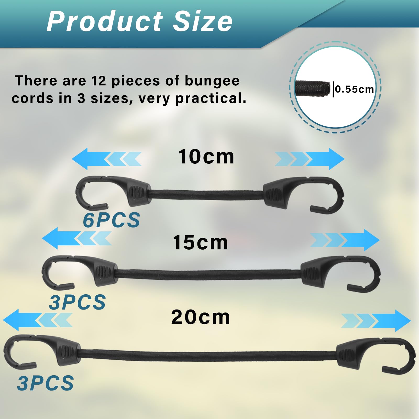 YnewL 12 Pezzi Corde Elastiche Con Gancio, 10/15/20cm Corda Elastica