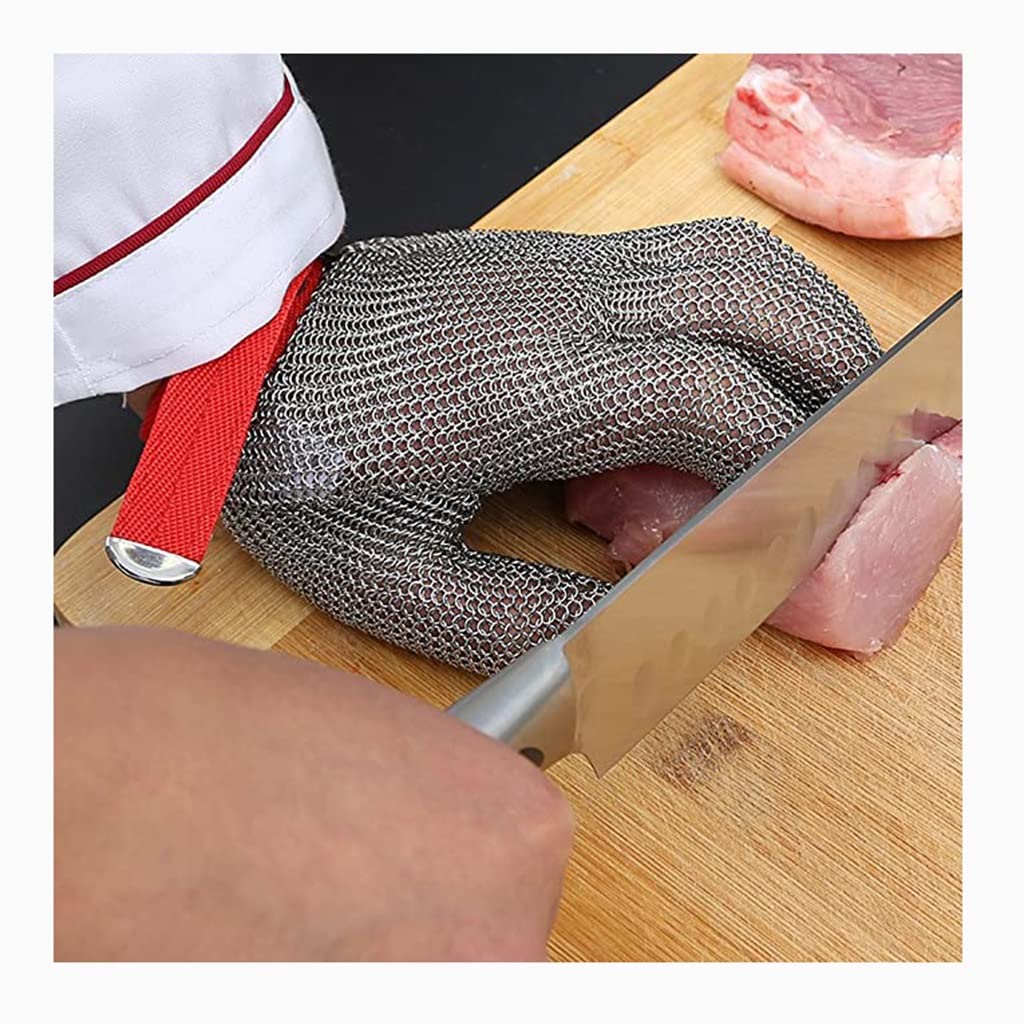Cut Resistant Gloves Roestvrijstalen Snijbestendige Handschoenen, Restaurant Slachthuis Supermarkt Veiligheidswerk Metalen Maliënkolder Handschoenen ( Size : A pack of one/XXL
