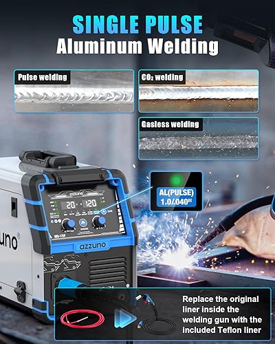 Miniatura 10 de AZZUNO Soldador MIG 145A, 110V/220V Voltaje Dual 4 en 1 Gas/Gasless Flux Core MIG Soldador/Lift TIG/Stick Máquina de soldar, soldador