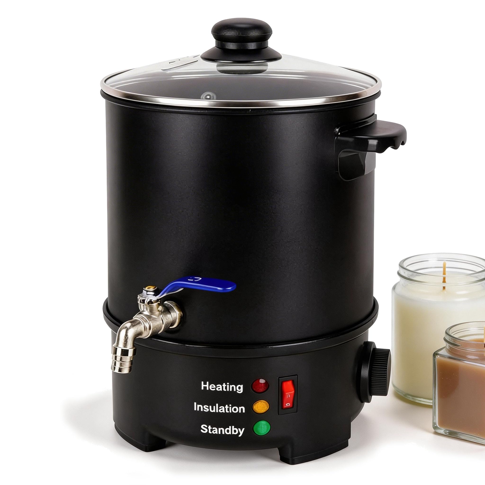 Aisny Fusor de Cera para Velas 6L, Crisol de Cera para Hacer Velas Crisol de Velas 1000W Juego de Vertido de Vela con Grifo para Verter Vela y Controlador de Temperatura para Verter