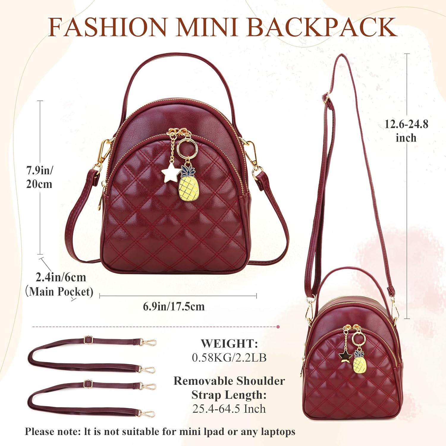 Mini Backpack Purse,VONXURY Fashion Small Leather Quilt Backpack Convertible Casual Travel Daypack for Women Ladies