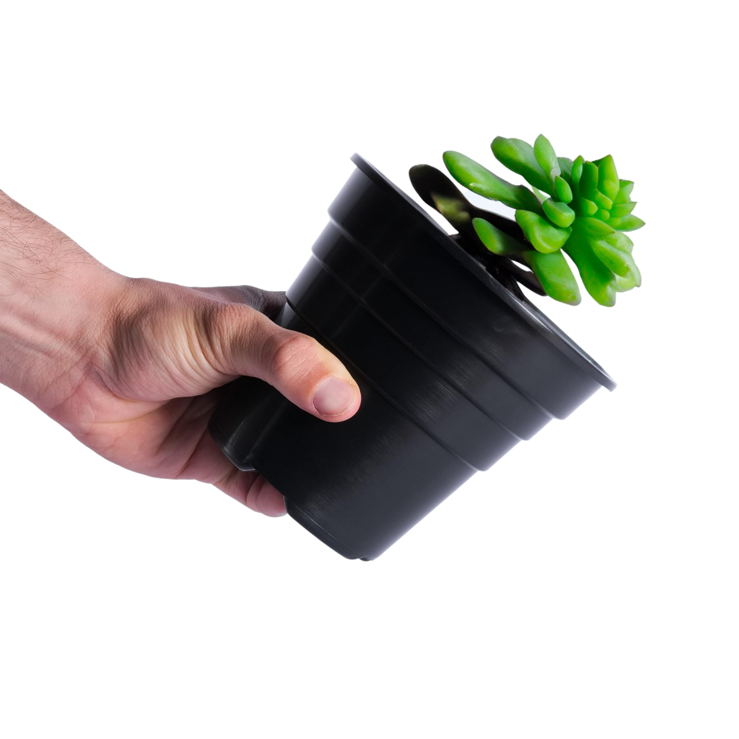 Happy Pots, 15cm Gloss Black, Pack of 10 Premium Plastic Plant Pots - Image 3