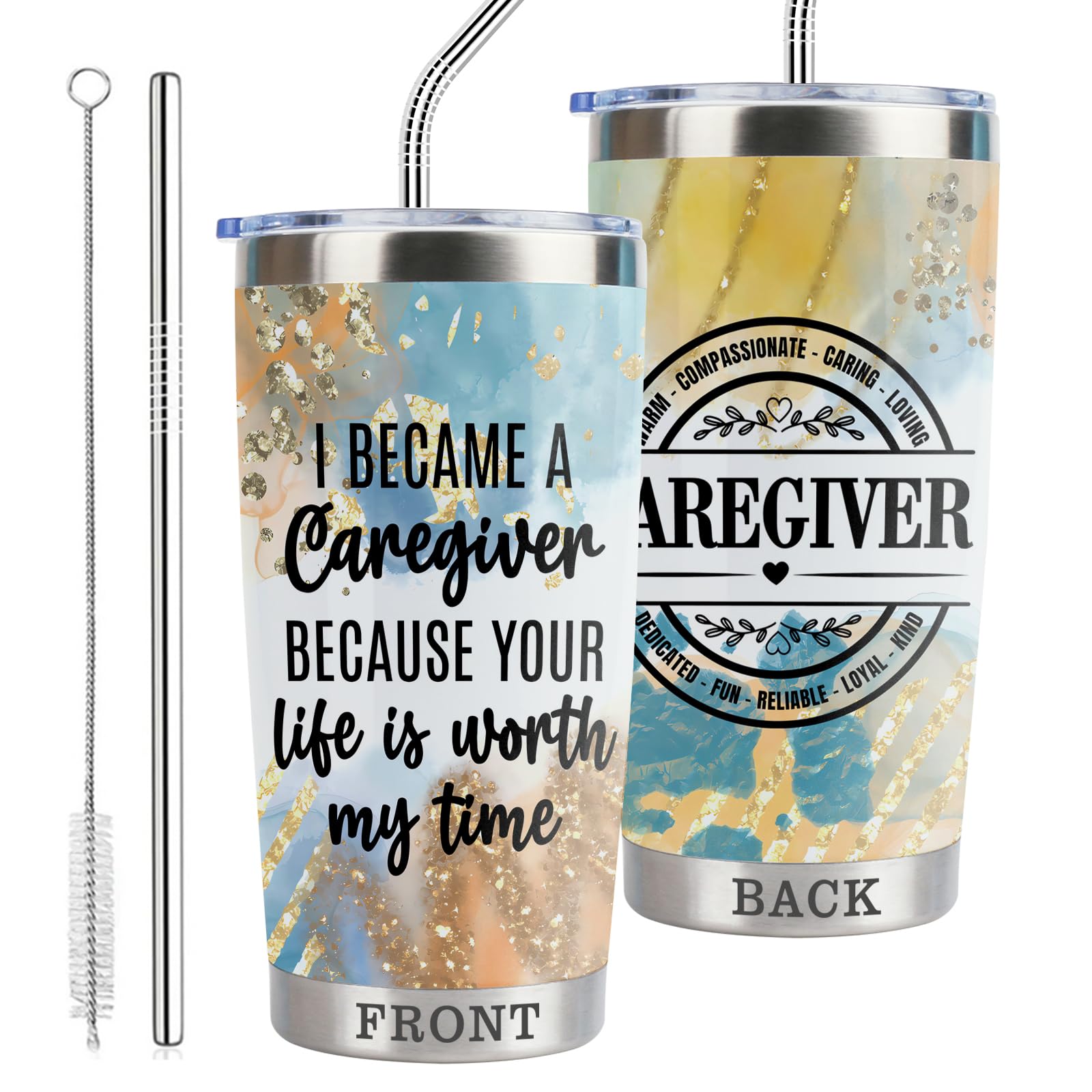 CWEGSJ Caregiver Gifts A Truly Great Caregiver 20oz Tumbler with Lid and Straw Stainless Steel Insulated Tumbler Appreciation Gift (Tum-Became