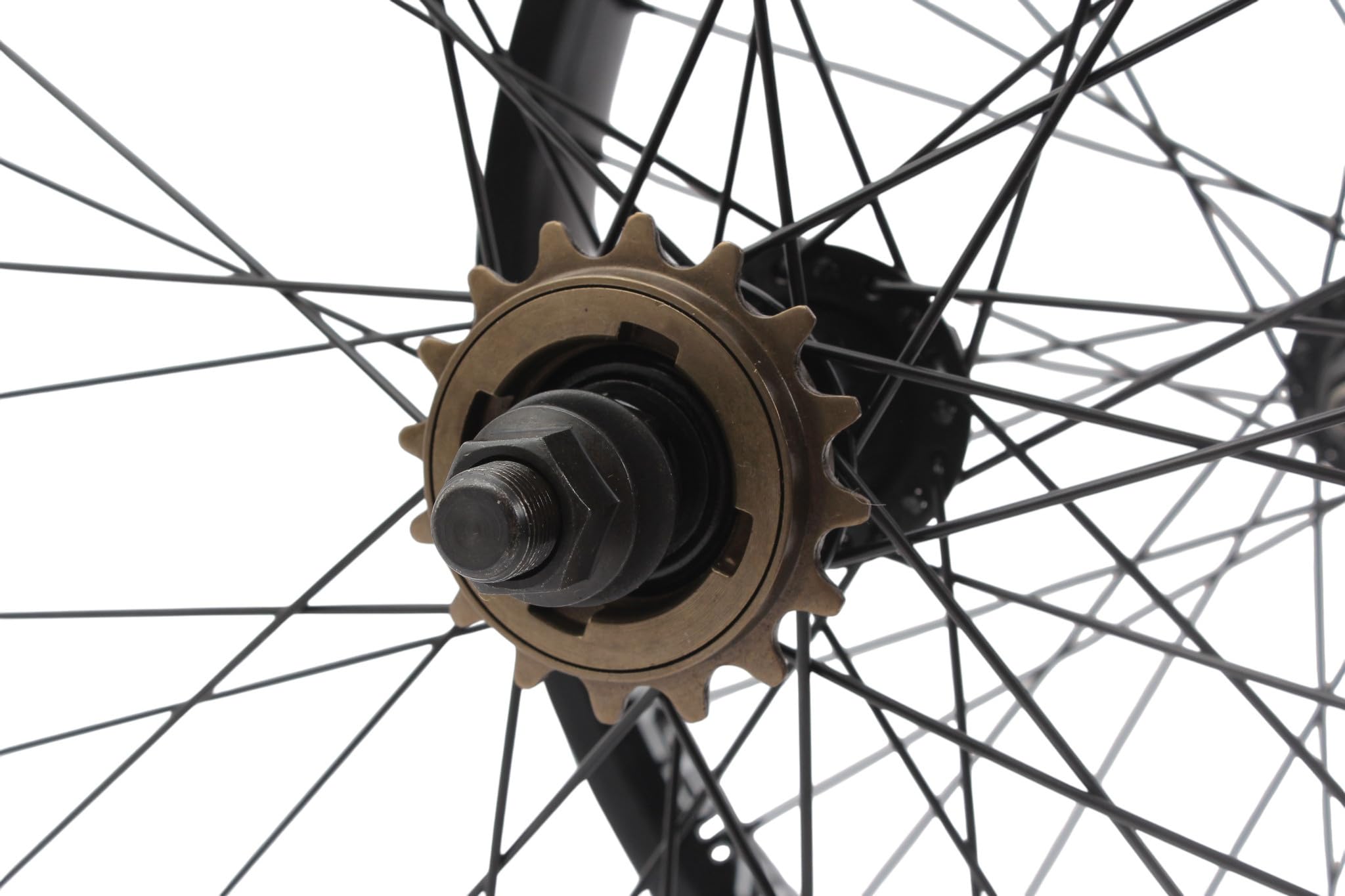 KHE Prism BMX zestaw kół 20 cali – czarny – przednie i tylne koło – oś 14 mm/10 mm – wolne koło 16T – 36H – 7005 aluminiowe felgi