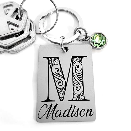 Monogram Keychain - Name Key chain - Birthstone Crystal - Personalized Gift - For Women
