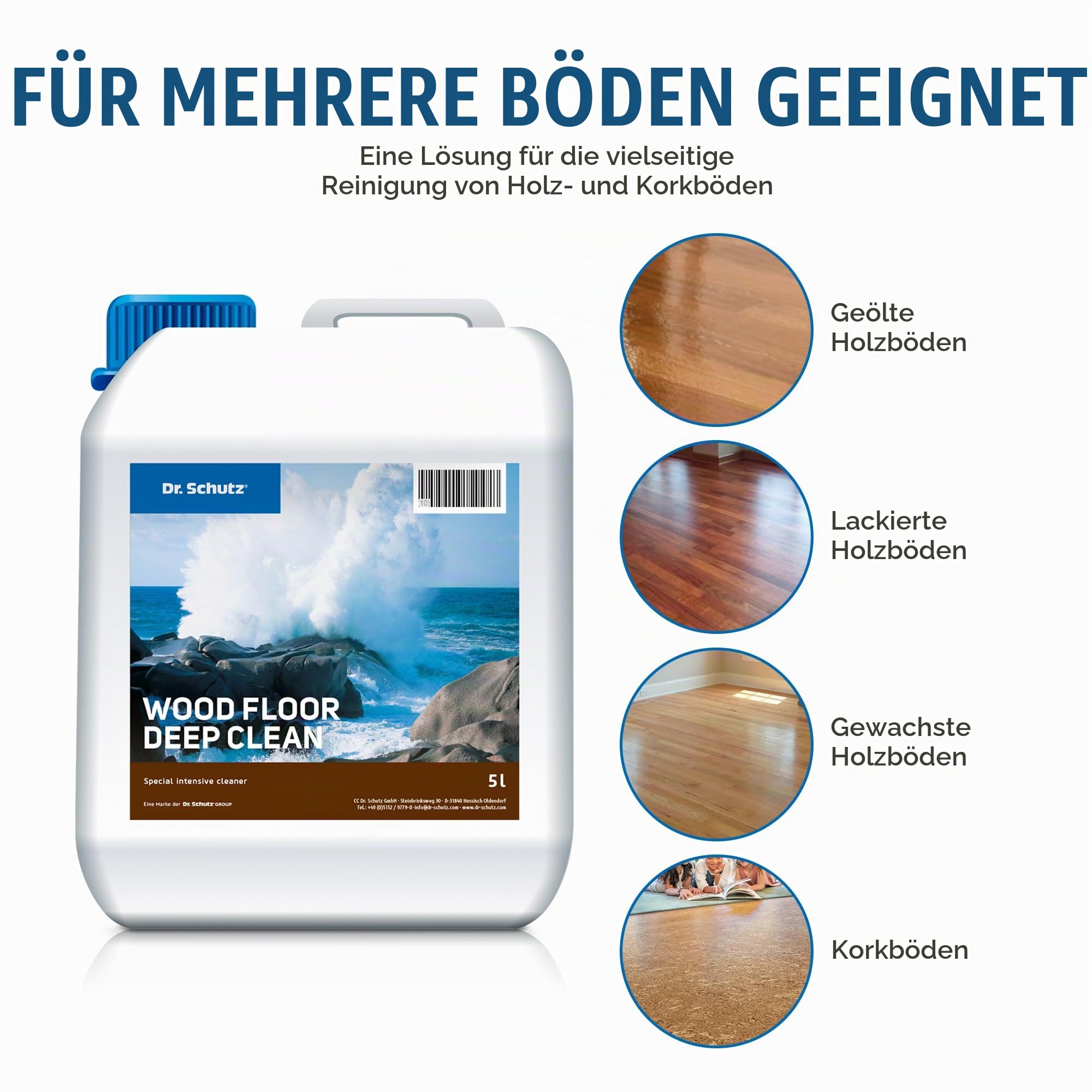 Dr. Schutz Intensivreiniger 5 L für Parkett & Kork | Parkettreiniger löst hartnäckigen Schmutz und Fettflecken von versiegelten, geölten, gewachsten Böden | Holzboden Reiniger | Parkett Reinigung