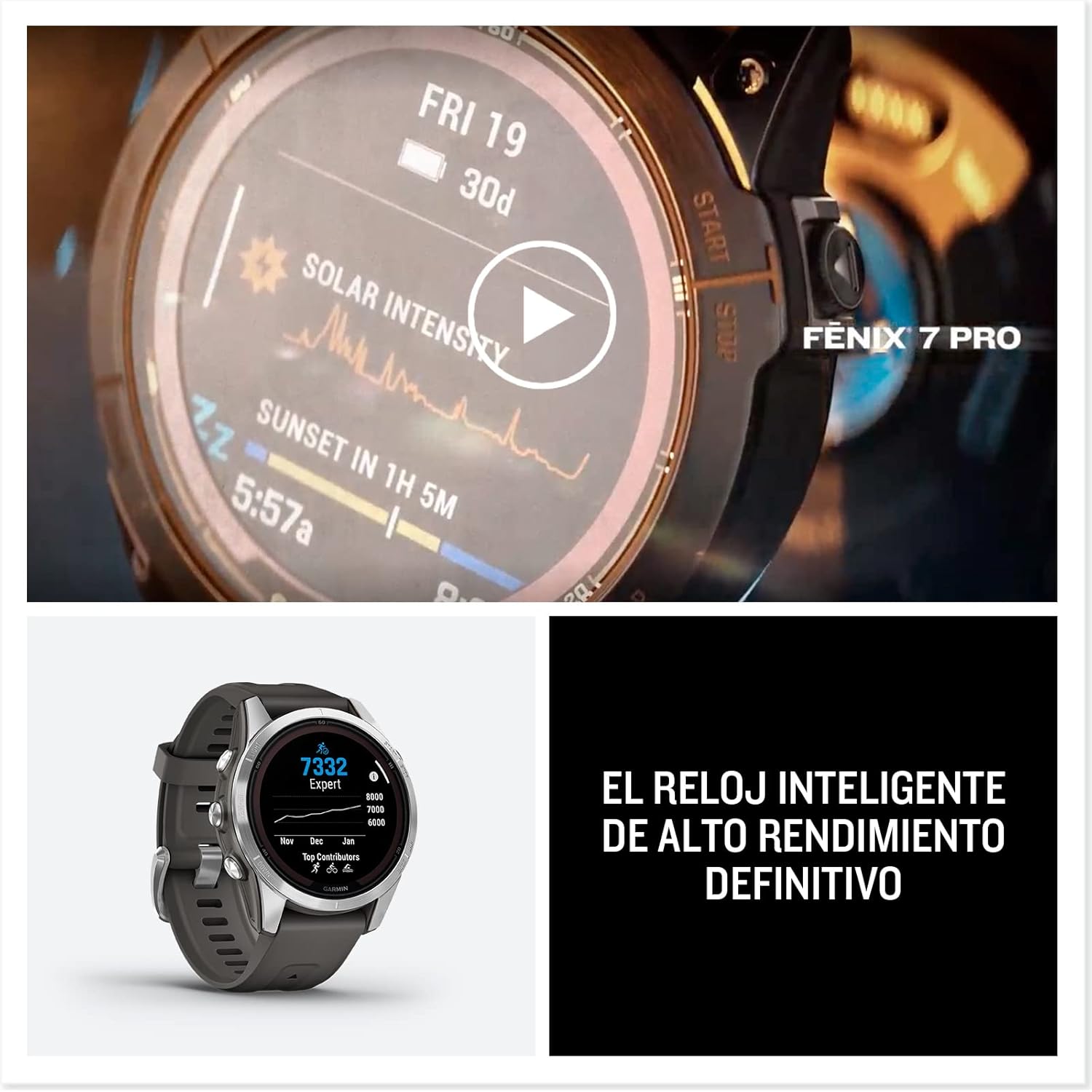 Garmin fēnix ​​7S Pro Solar, Reloj GPS Multideporte con Carga Solar, Pantalla táctil, Linterna LED, frecuencia cardíaca, mapas, música y 14 días de batería, Plateado 9