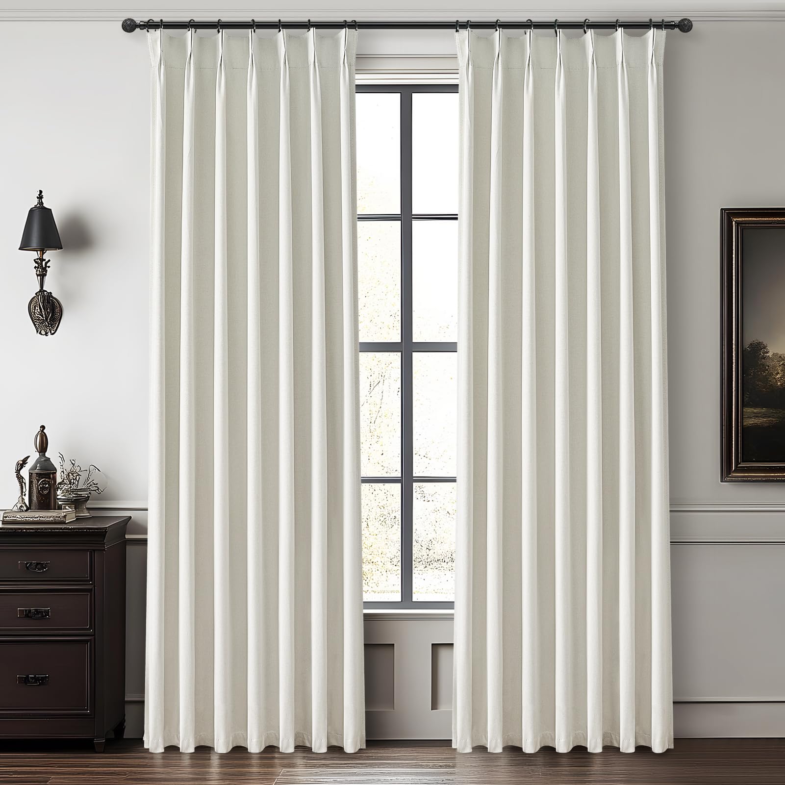 Luxury Pinch Pleated Linen 86 Inch Curtains for Living Room Boho Blackout Viral Curtains Thermal Heat Blocking Heavy Drapes with Hooks Rings Back Tab for Bedroom Windows 2 Panels Set