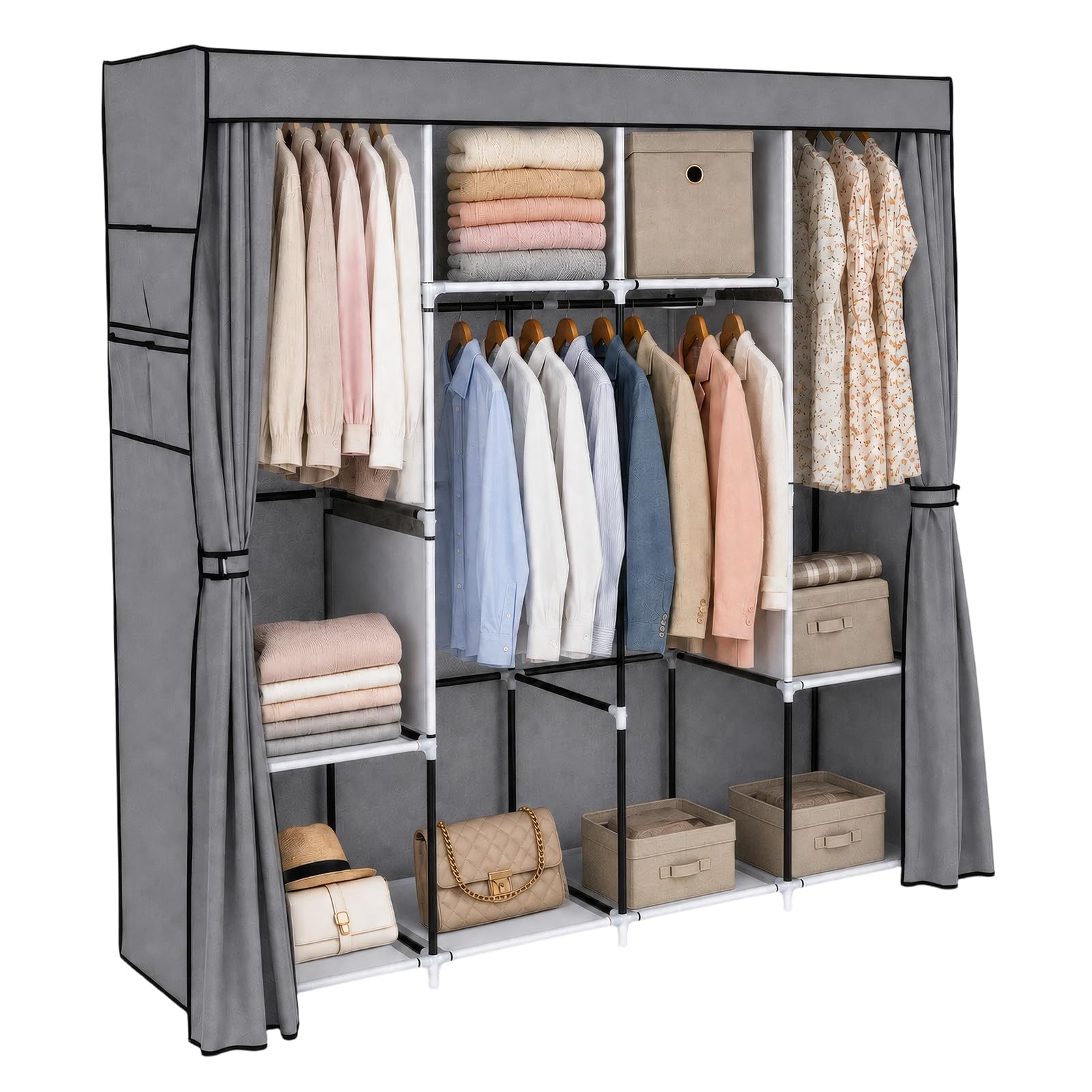 EVERGOODS Fabric Wardrobe, Portable Clothes Storage Rack with Shelves