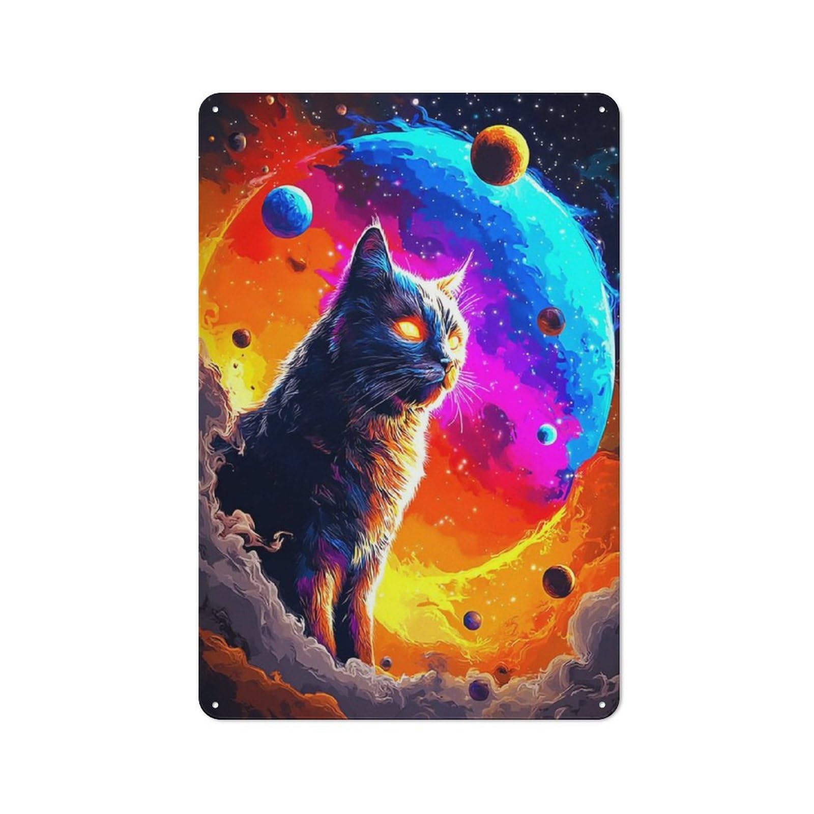 Junmoney Galactic Cat Dreamscape -2 Vintage Tin Sign 30X20cm With For Bar Or Restaurant, For Kitchen, Dining Room And Home Bar Wall Decor